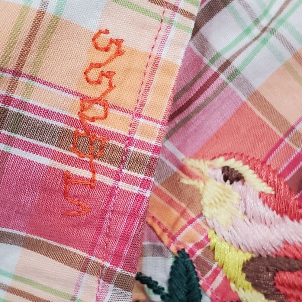Vigoss M Shirt Girlie Western Pearl Snap Buttons Plaid Embroidered Floral Bird - Picture 10 of 13